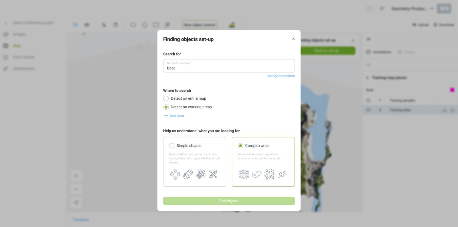 Terrain survey — defining a working area
